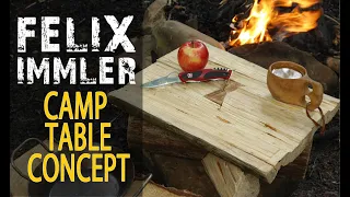 Great camp table concept with primitive boards from a splitted log