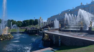 Peterhof (Peter the Great, Summer Palace) St Petersburg, Russia. Walking tour through history. 4K