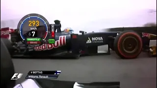 Rotating camera shot of Valtteri Bottas overtaking Jean Eric Vergne during the 2013 Brazilian Gp