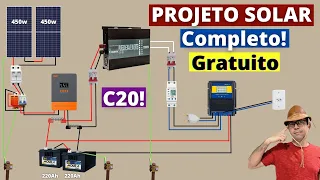 Projeto Solar OFF GRID COMPLETO! Duas Placas de 450w Controlador de 60A MPPT - Dimensionamento Total