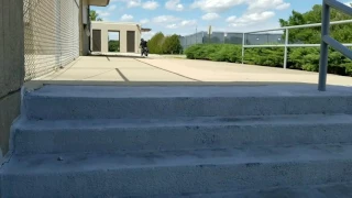 supermoto crash.  How to climb stairs on a supermoto and how not to.