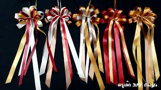 สอนทำโบว์ติดช่อดอกไม้สวยๆ โบว์ริบบิ้นผ้าต่วน How to make Beautiful ribbon bow.