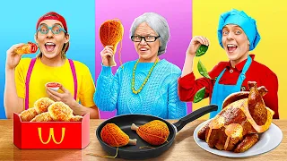 ME VS GRANDMA COOKING CHALLENGE || Crazy Ideas To Cook Like a Chef by 123 GO! FOOD