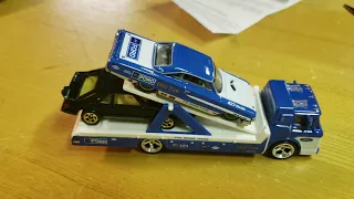 Hot Wheels team transport #15 custom 64 Galaxy 500 Ford C 800 drag team truck blue opening review
