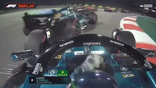 Lance Stroll Crashes in to his Team Mate Fernando Alonso Bahrain 2023 Race