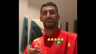 منير الحدادي، ايمن برقوق و حكيم زياش مع منتخب المغرب -النشاط والغناء 💙