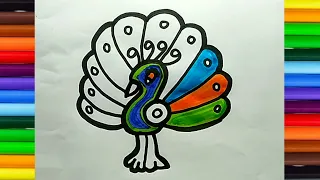 Peacock Drawing, Painting and Coloring for Kids & Toddlers | Draw, Paint and Learn