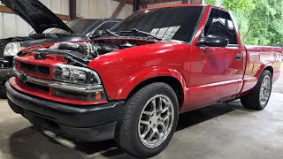 6.0 ls swapped s10 walk around, startup, and pulls!! sloppy stage 2 cam, 799 heads