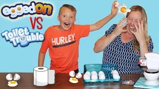 Toilet Trouble VS Egged On Challenge || Family Fun Pack Game Night Parent Edition