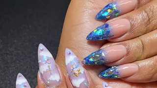 Blue Crystal Nails