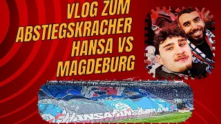 VLOG zum Abstiegskracher Hansa Rostock - Magdeburg, 21.04.2024 / BLOCKFAHNE, CHOREO Nordtribüne