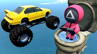 BeamNG Drive Fun Madness #158 Crazy Vehicles High Speed Jumps & Crashes Over Giant Pink Soldier