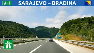 Driving in Bosnia and Herzegovina. Autocesta A1 from Sarajevo towards Mostar. 4K