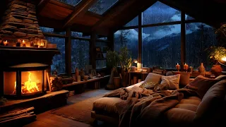 Thunderstorm with Lightning, Rain, Crackling Fireplace & Sleeping Cat in a Cozy Cabin