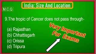 Class 9 geography chapter 1 mcq | India Size and Location MCQ With answers |  { Part -1 } class 9