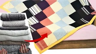 Turn Old Sweater into Patchwork Blanket | Diy