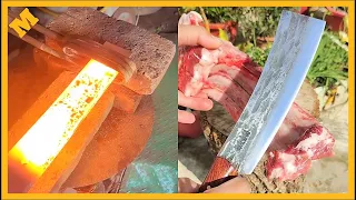 Manual knife forging process - Forging knives 20cm from car tweezers made in Russia