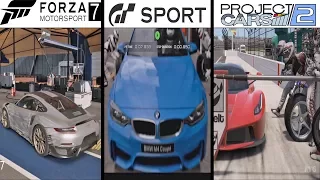 Forza Motorsport 7 vs Gran Turismo Sport vs Project CARS 2 - PIT Stop Gameplay Comparison HD