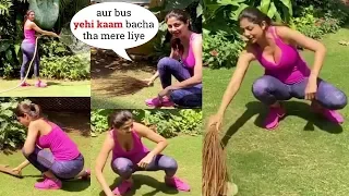 Shilpa Shetty As Kaamwali Bai Sweeping & watering Garden Coz No other Option!