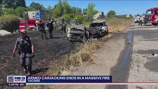 Tacoma armed carjacking ends in a massive fire | FOX 13 Seattle