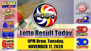 6/49, 6/58, and 6/42 Lotto Results today, Tuesday, November 17, 2020, 9PM Draw