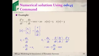 ME 340: Example, Solving ODEs using MATLAB's ode45 command