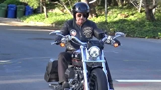 X17 EXCLUSIVE - Johnny Hallyday Takes His Harley For A Spin
