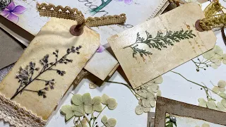 Pressed flowers and varnish.