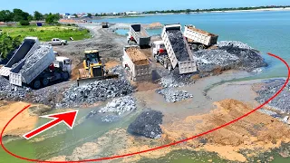 Part 221 ! The Best Activities Impressive Develop Road to Middle of Lake By Dozer & Truck Spreading