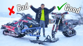 New Exo Snowmobile vs. Snow Bike!! (Mountain Riding)