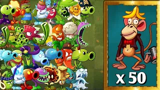 All Plant Use 5 Power Up VS 50 Monkey Zombie || Who Will Win || Pvz2