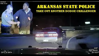 High Speed (130+ MPH) Pursuit with DODGE CHALLENGER - Arkansas State Police PIT maneuver into ditch