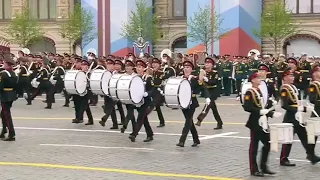 Оркестр барабанщиков Преображенского полка на Красной площади, Москва, 9 мая, 2019