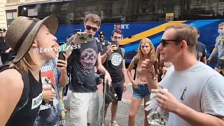 man eats meat in front of vegan protester #vegan #antivegan