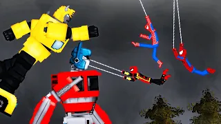 Spider-Man vs Optimus Prime and bumblebee in People Playground