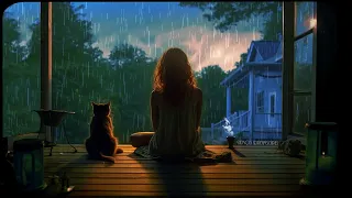 A Summer evening sitting on a porch and it's raining (vintage oldies music from another room) ASMR