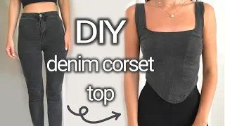 DIY denim corset top - JEANS upcycle - how to turn jeans into a top