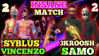 Vincenzo + Syblus ⚔️ 3Kroosh + Samo || 2vs2 Non Stop Fights || Free Fire Highlights Gameplay 👽💎