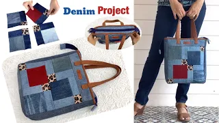 sewing diy tote bag with zipper tutorial from old jeans , diy denim tote bag with zipper tutorial .