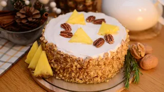Ананасовый торт с лёгким кокосовым кремом | БЕЗ глютена, молока и рафинированного сахара