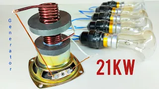 How to Make 220v Electric Generator with Speaker Use Coper wire and Magnet