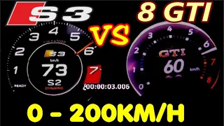 2020 VW Golf 8 GTI 245 HP vs Audi S3 310 HP Acceleration Sound 0-200 100-200 km/h