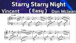 Starry Starry Night  Vincent  / Easy Piano Sheet Music / Don McLean /  by SangHeart play