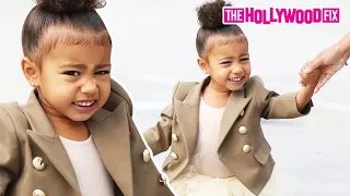 North West Tells Paparazzi 'No Pictures!' While Wearing Balmain Blazer & White Tutu At Ballet Class