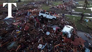 Drone footage shows the aftermath of Mississippi tornado