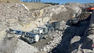 volvo 530 excavator feed Jonsson 1208 jaw crusher. quarry action!