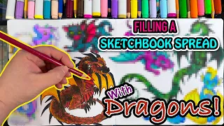 Filling a Sketchbook Spread with DRAGONS! 🐉 Copic & Coloured Pencil Art