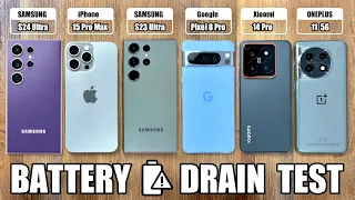 Samsung S24 Ultra vs iPhone 15 Pro Max / Pixel 8 Pro / Xiaomi 14 / OnePlus 11 - BATTERY DRAIN TEST