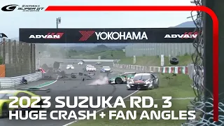 Huge Crash + Fan Angles - Suzuka Rd. 3 | 2023 Super GT Series