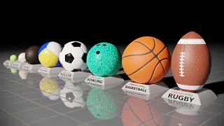 Sport balls size  for different sports. Comparison in 3D